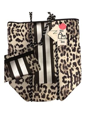 Jen & Co Leopard Stripe Tote - Black, Silver and Cream